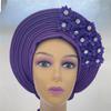 African Headtie Turban Nigerian Muslim Headwear Gele Head Wrap Sego Auto Gele Headties Already Made Women's Headband For Party (Purple) view 4