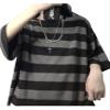 CEINOM Harajuku Striped Shirts Women Short Sleeve Oversized Shirt Streetwear Gothic T Shirt Couple Tops Summer Striped Blouse (Grey,M,Medium) view 1