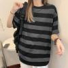CEINOM Harajuku Striped Shirts Women Short Sleeve Oversized Shirt Streetwear Gothic T Shirt Couple Tops Summer Striped Blouse (Grey,M,Medium) view 2