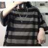 CEINOM Harajuku Striped Shirts Women Short Sleeve Oversized Shirt Streetwear Gothic T Shirt Couple Tops Summer Striped Blouse (Grey,M,Medium) view 3