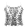 Fldy Kids Girls Adjustable Spaghetti Shoulder Straps Sparkly Sequined Tank Top for Dancing Stage Performance White 14 Years view 1