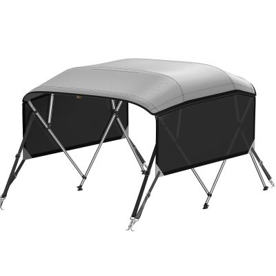 KAKIT Bimini Tops with Mesh Sidewalls Support Poles for Boats Marine Grade Canvas Top Includes 2 Straps Storage Boot 1 Inch Aluminum Frame(4 Bow 8'L x 54" H x 54"-60" W,Dark Gray)