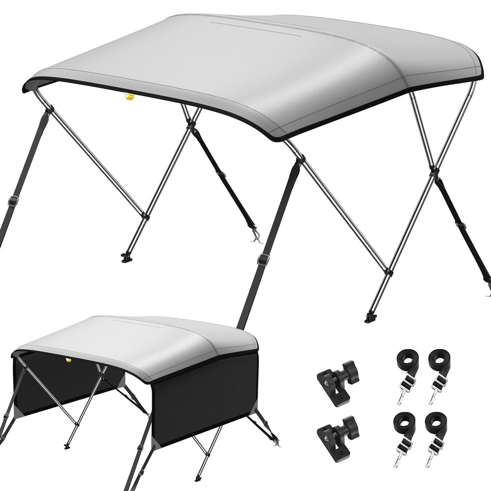 KAKIT Bimini Tops for Boats with Mesh Sides Heavy Duty Cover Adjustable 4 Straps Zippered Storage Boot(3 Bow 6'L x 46" H x 79"-84" W,Dark Gray)