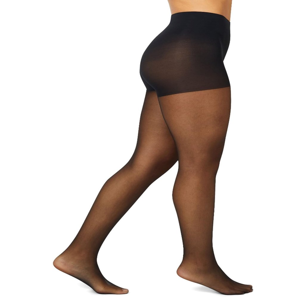 Hanes EcoSmart Sheer Tights, Control Top, Sheer Toe, Black, Size X Large (Pack of 1)