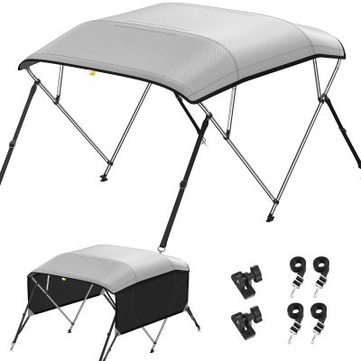 KAKIT Bimini Tops for Boats with Mesh Sides Heavy Duty Cover Adjustable 4 Straps Zippered Storage Boot(4 Bow 8'L x 54" H x 91"-96" W,Dark Gray)
