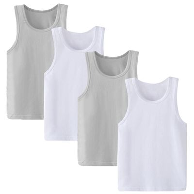 Ayshie Toddler Tank Tops for Boys Cotton Undershirts for Little Kids 4-Pack Comfort Sleeveless T-Shirts Size 2-7 Years (US, Age, 3 Years, 4 Years, White/Gray)