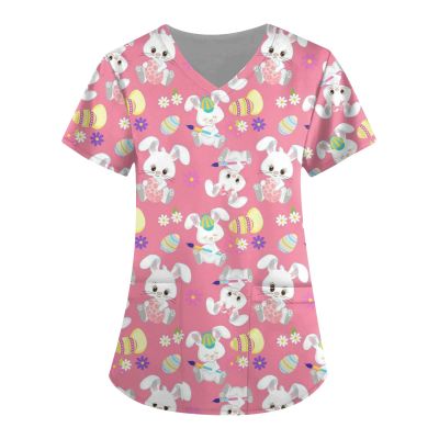 Scrub Tops Women Summer T Shirt Womens Short Sleeve V-Neck Tops Working Uniform Blouse