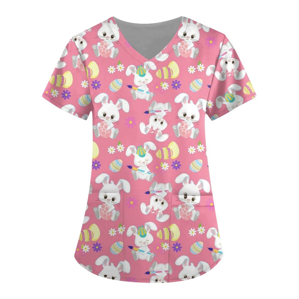 Scrub Tops Women Summer T Shirt Womens Short Sleeve V-Neck Tops Working Uniform Blouse