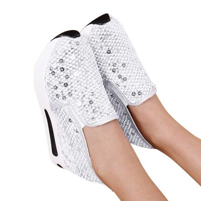 ZBYY High Heel Wedge Sneakers for Women Sequin Breathable Walking Canvas Shoes Slip On Fall Walking Driving Play Sneakers Work Shoes