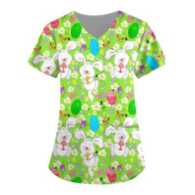 Scrub Tops Women Summer T Shirt Womens Short Sleeve V-Neck Tops Working Uniform Blouse