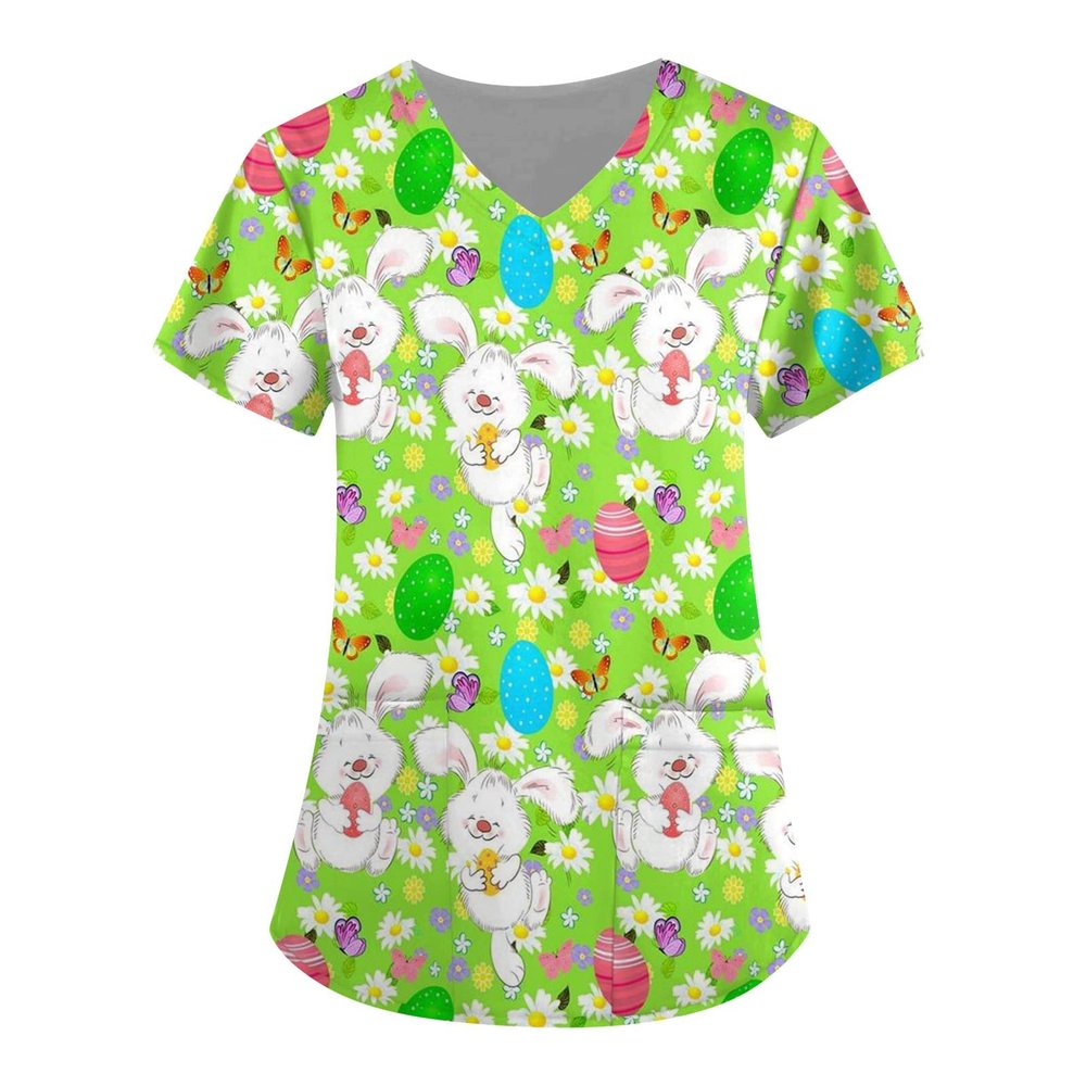 Scrub Tops Women Summer T Shirt Womens Short Sleeve V-Neck Tops Working Uniform Blouse