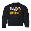 Believe in Mahomes Kansas City 15 Quarterback Youth Crewneck Sweatshirt (Black, Youth X-Large) view 1