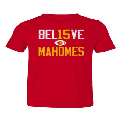 Believe in Mahomes Kansas City 15 Quarterback Toddler T-Shirt (Red, 5T)