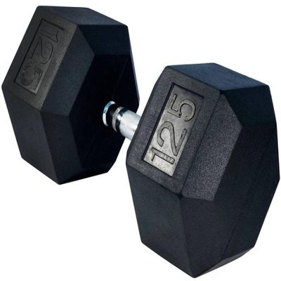 French Fitness Rubber Coated Hex Dumbbell 125 lbs - Single (New)