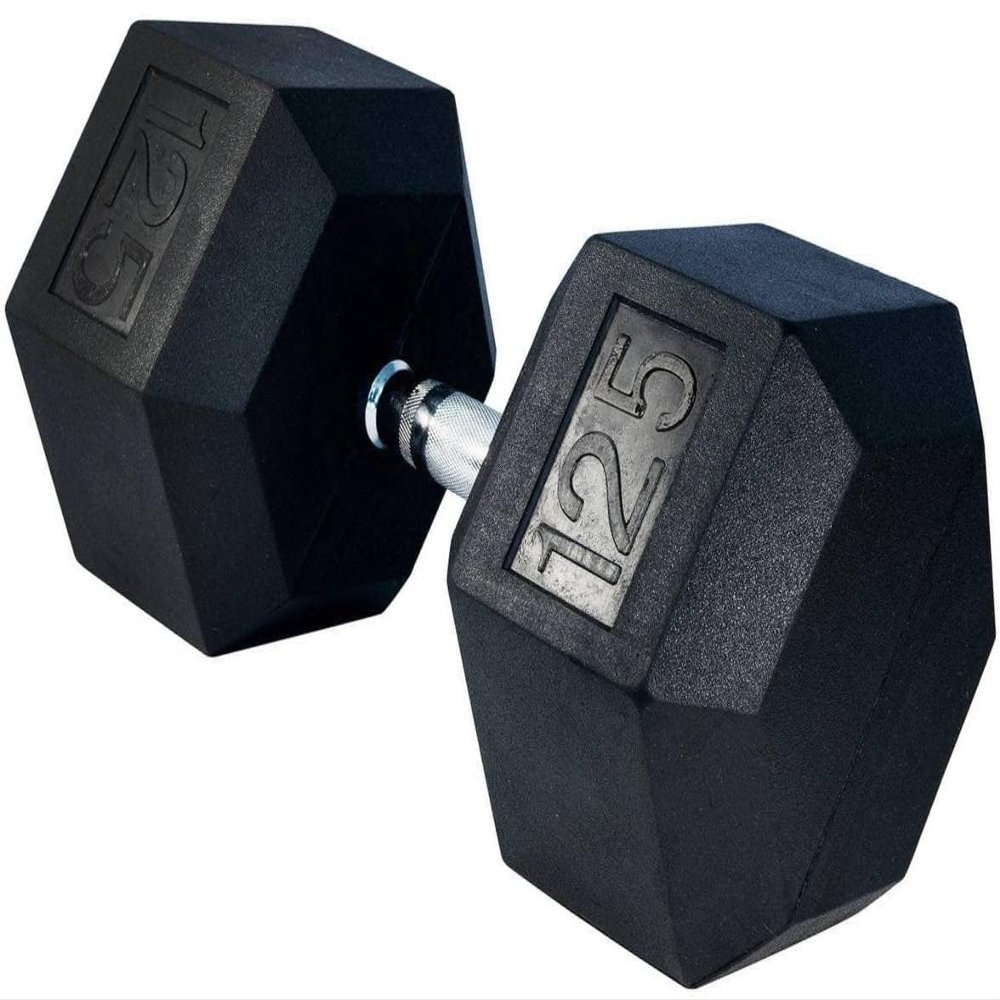 French Fitness Rubber Coated Hex Dumbbell 125 lbs - Single (New)