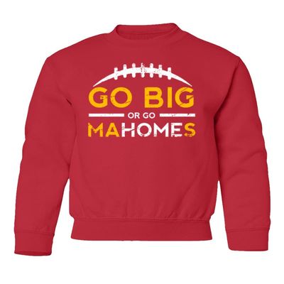 Go Big Or Go MaHOMEs Kansas City 15 Quarterback Youth Crewneck Sweatshirt (Red, Youth Large)