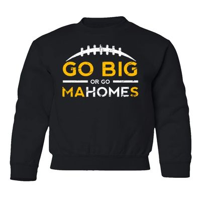 superhotapparel Go Big Or Go MaHOMEs Kansas City 15 Quarterback Youth Crewneck Sweatshirt (Black, Youth Small)