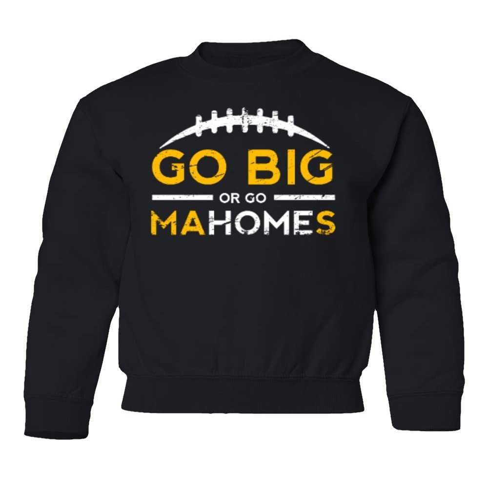 superhotapparel Go Big Or Go MaHOMEs Kansas City 15 Quarterback Youth Crewneck Sweatshirt (Black, Youth Small)