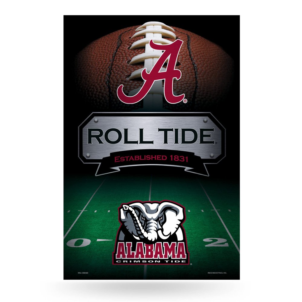 Rico Industries NCAA Alabama Crimson Tide Large Metal Sign 11" x 17" Large Metal Home Dcor Sign
