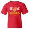 Believe in Mahomes Kansas City 15 Quarterback Youth Unisex T-Shirt (Red, Youth X-Large) view 1