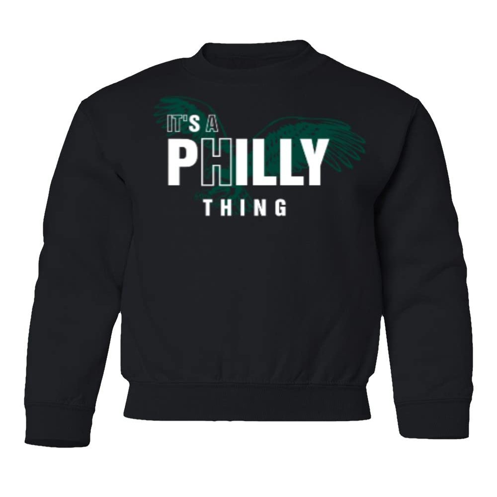 superhotapparel Its A Philly Thingy Football Playoff Final Youth Crewneck Sweatshirt (Black, Youth X-Large)