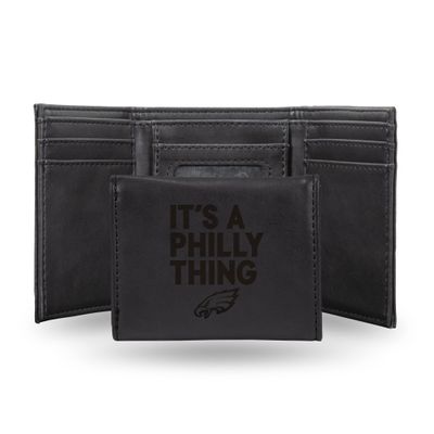 Rico Industries NFL Football Philadelphia Eagles It's A Philly Thing Slogan Black Laser Engraved Tri-Fold Wallet - Men's Accessory
