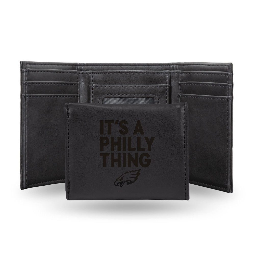 Rico Industries NFL Football Philadelphia Eagles It's A Philly Thing Slogan Black Laser Engraved Tri-Fold Wallet - Men's Accessory