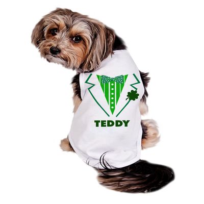 St. Patrick's Tuxedo Dog Shirt, Tuxedo Dog Shirt, Personalized Tuxedo Shirt for Dogs,St. Patrick's Shirt for Dogs, Clothes for Pets (4XL 50-70 lbs, White Shirt)
