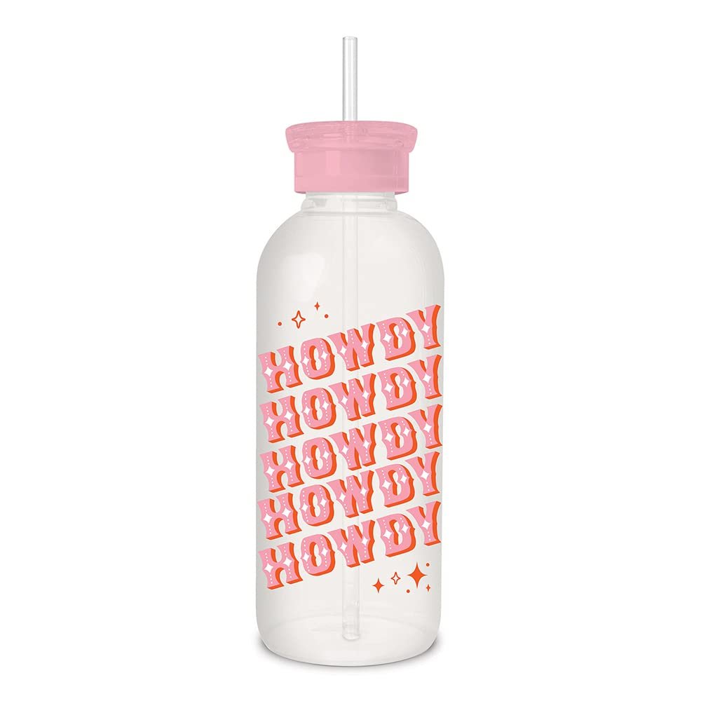 Studio Oh! New Glass Water Bottle with Straw 25oz, Reusable Cute Glass Bottle Eco Friendly, Shatter-Resistant, Aesthetic Waterbottle with Silicone Coating, Howdy Partner Design