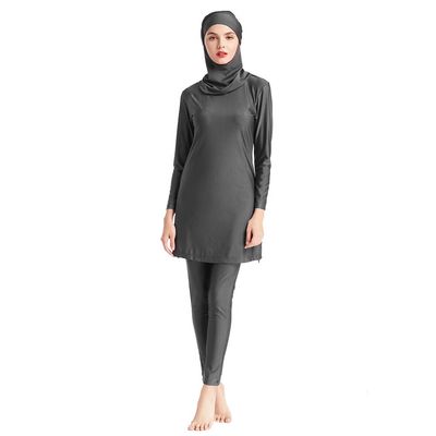 Burkini Swimsuits for Women Modest Swimsuits Muslim Swimsuits Full Body Swimwear Long Sleeve Rash Guard Swimming Tops Pants Islamic Hijab 3PCS Sun Protection Surfing Suit Swimming Costume Gray L