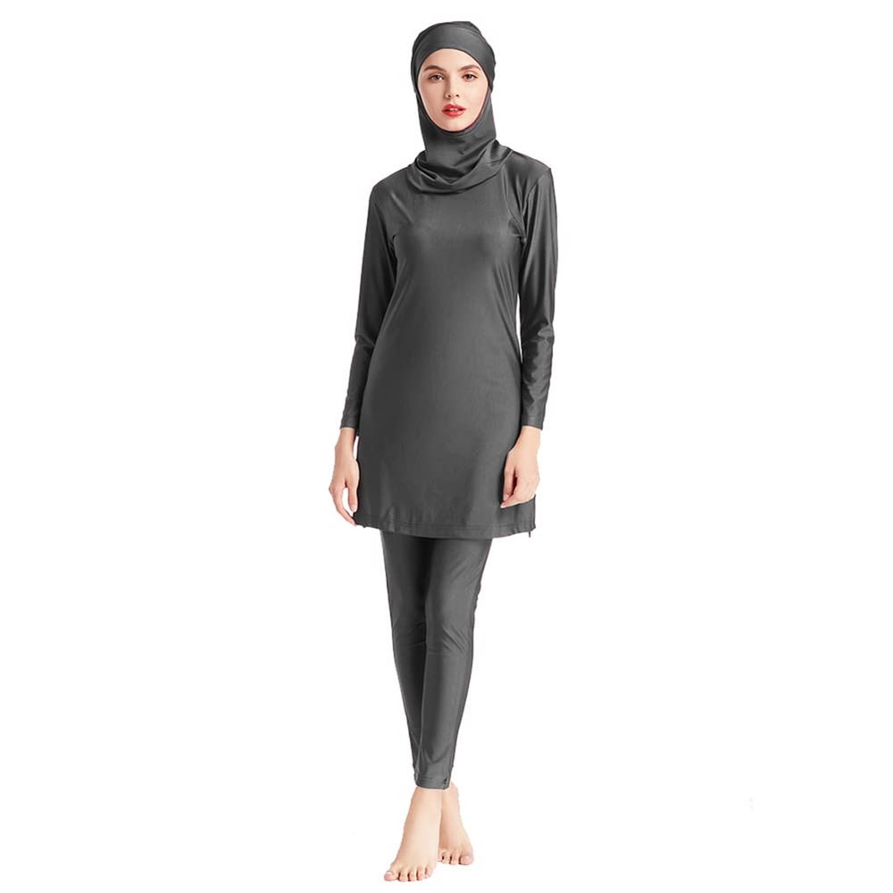 Burkini Swimsuits for Women Modest Swimsuits Muslim Swimsuits Full Body Swimwear Long Sleeve Rash Guard Swimming Tops Pants Islamic Hijab 3PCS Sun Protection Surfing Suit Swimming Costume Gray L