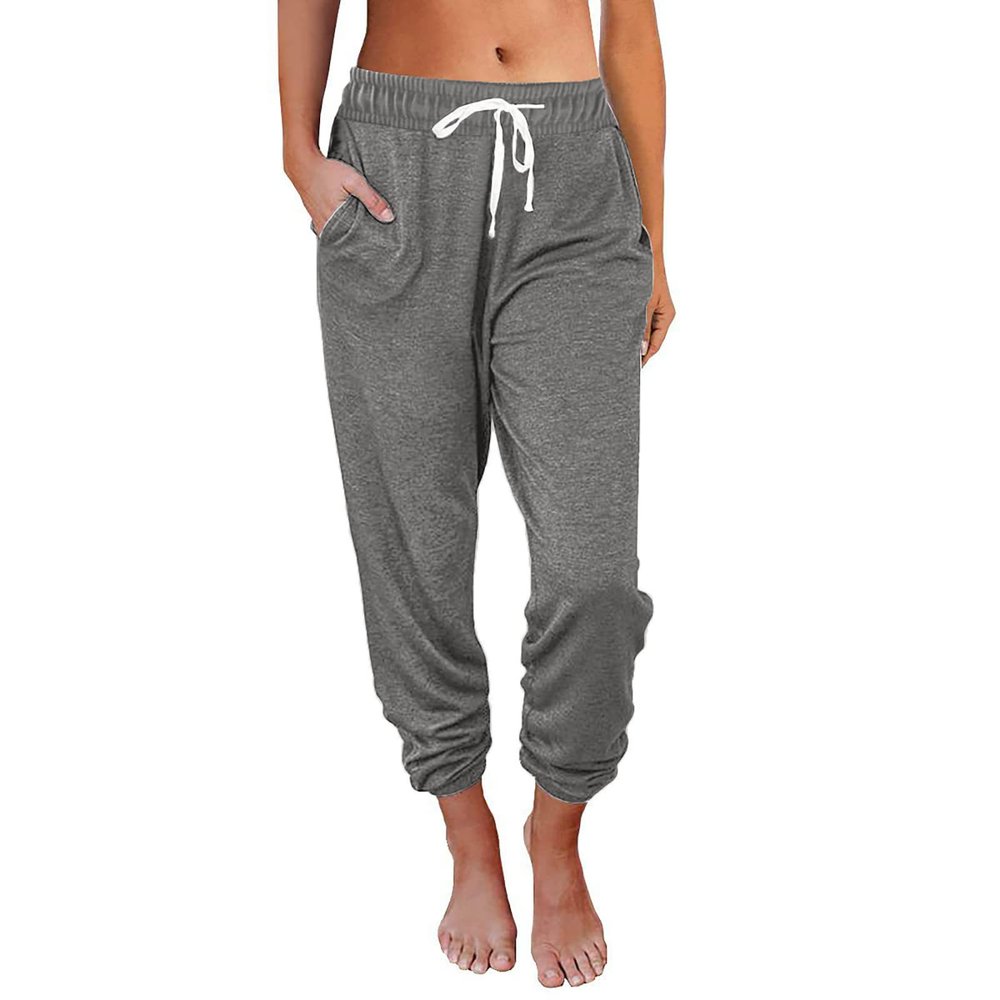 Uillui Women's High Waisted Capri Joggers Casual Relaxed Fit Cropped Pants Gym Athletic Fitness Yoga Ankle Palazzo Trousers Dark Gray