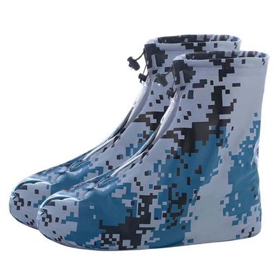 Rain Boot Waterproof Shoes Covers, Sand Control Non-Slip Shoe Cover Galoshes, PVC Rubber Sole Reusable Rain Snow Boots Overshoes for Cycling Outdoor Camping Fishing Garden (S, Camouflage blue)