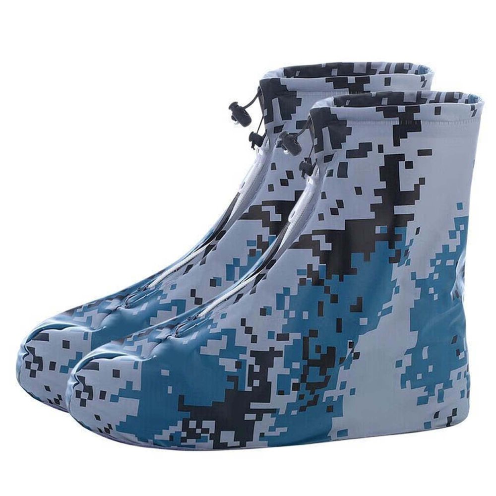 Rain Boot Waterproof Shoes Covers, Sand Control Non-Slip Shoe Cover Galoshes, PVC Rubber Sole Reusable Rain Snow Boots Overshoes for Cycling Outdoor Camping Fishing Garden (XXL, Camouflage blue)