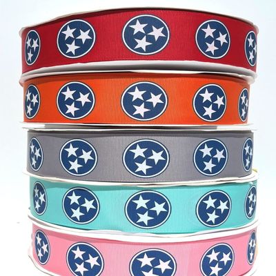 3yds 1.5" Tennessee Tri Star Flag Grosgrain Ribbon (Gray)