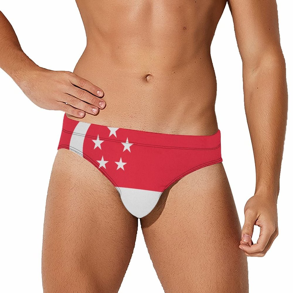 HETOCO Men's Swimwear Singapore Flag Briefs Swim Trunk Triangle Thong Bikini Swimsuit