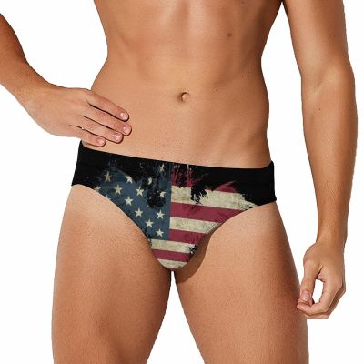 HETOCO Men's Swimwear USA Flag Briefs Swim Trunk Triangle Thong Bikini Swimsuit