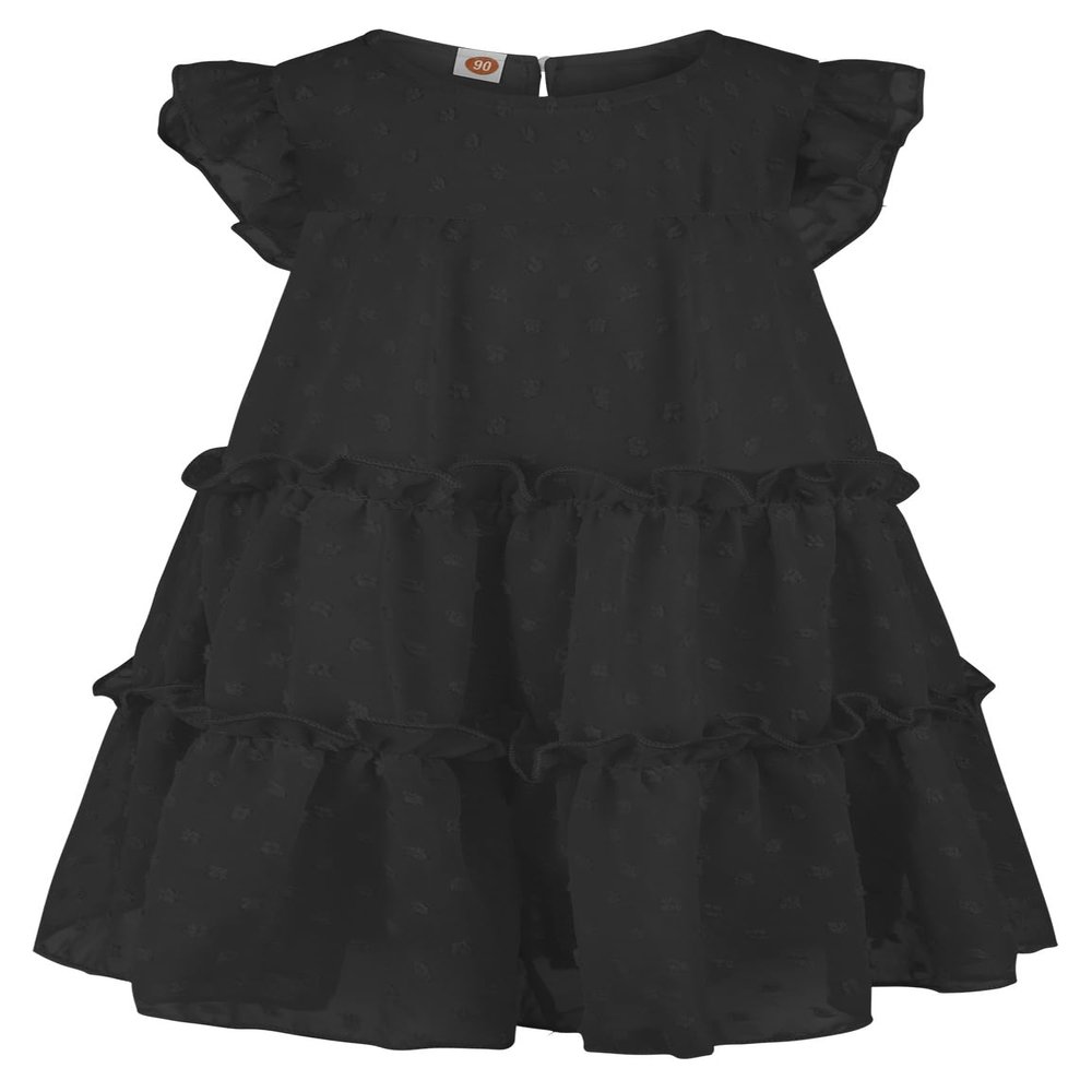 AGQT Girls Casual Dress Babydoll Summer Ruffle Babydoll Birthday Chiffon Princess Wedding Elegant Dress Easter Dresses Black Size 5-6 Years