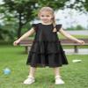 AGQT Girls Casual Dress Babydoll Summer Ruffle Babydoll Birthday Chiffon Princess Wedding Elegant Dress Easter Dresses Black Size 5-6 Years view 2