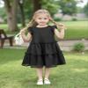 AGQT Girls Casual Dress Babydoll Summer Ruffle Babydoll Birthday Chiffon Princess Wedding Elegant Dress Easter Dresses Black Size 5-6 Years view 3