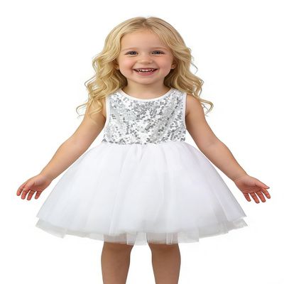 AGQT Baby Girls Birthday Tutu Dress Sequin Tulle Soft Lined Formal Princess Dresses for Party Wedding Silvery White 12-18 Months