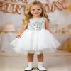 AGQT Baby Girls Birthday Tutu Dress Sequin Tulle Soft Lined Formal Princess Dresses for Party Wedding Silvery White 12-18 Months view 2