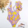 Womens One Piece Swimsuits Vintage Self Tie Strap V Neck Floral Print Bathing Suits Backless Tummy Control Swimwear Monokini Beachwear Purple X-Large view 2