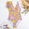 Womens One Piece Swimsuits Vintage Self Tie Strap V Neck Floral Print Bathing Suits Backless Tummy Control Swimwear Monokini Beachwear Purple X-Large view 3