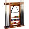 Gruytoie Wall Cue Rack for Billiards, Wood Billiard Pool Stick Holder Wall Mount, Holds 8 Pool Cue Sticks a Full Set of Balls, for Game Room, Clubs, Bars view 1