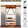 Gruytoie Wall Cue Rack for Billiards, Wood Billiard Pool Stick Holder Wall Mount, Holds 8 Pool Cue Sticks a Full Set of Balls, for Game Room, Clubs, Bars view 3