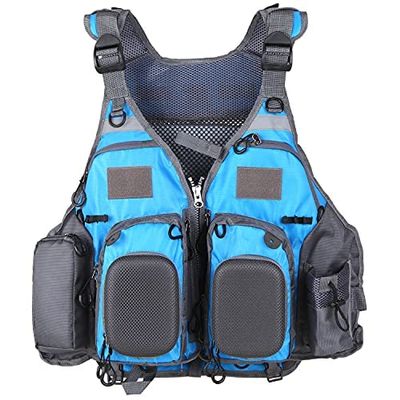 Fly Fishing Vest Fishing Safety Life Jacket for Swimming Sailing Boating Kayak Floating Multifunction for Men and Women Swim Vest (Blue and Gray,with Foam)