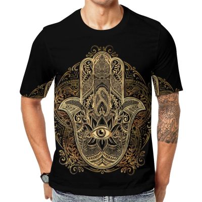 Ornate Amulet Hamsa Hand of Fatima Men's T-Shirt Short-Sleeve Round Neck Shirt Casual Tee Top 5XL