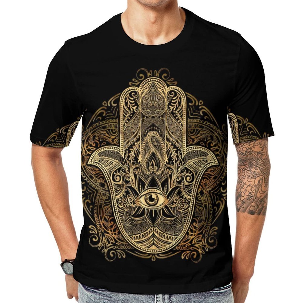 Ornate Amulet Hamsa Hand of Fatima Men's T-Shirt Short-Sleeve Round Neck Shirt Casual Tee Top 5XL