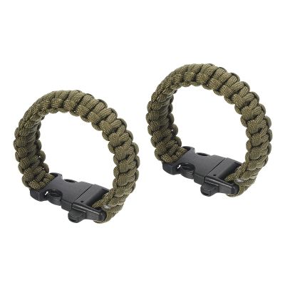 PATIKIL Survival Paracord Bracelets, 2 Pack Braided Parachute Bracelet with Plastic Buckle Party Favors Camping Gifts Outdoor Wraps for Men, Dark Green
